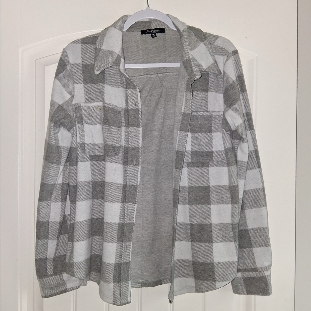 Plaid Button Down Shirt - Gray and White